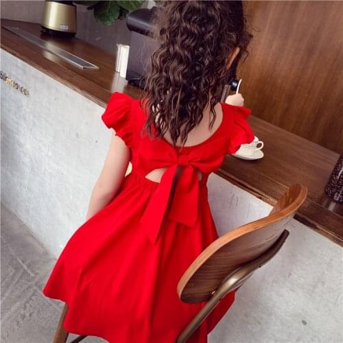 Girls Chiffon Dress with Bowknot New Summer Princess Party Dress for Girls Wedding Red Dress Kids Clothing 4 5 7 9 11 13 Years