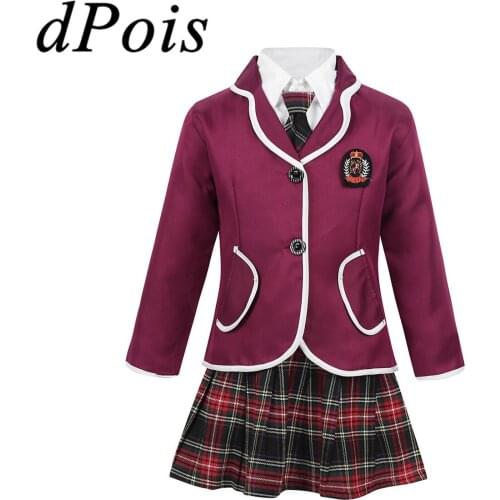 DPOIS Kids Girls Student British Style School Uniforms Children Japanese Anime Costume Chorus Clothing Coat Shirt Tie Mini Skirt