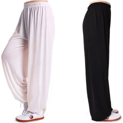Tai Chi Yoga Pants Ice Silk Martial Arts Acrobatics Pants Kung Fu Cropped Pants Fitness Dance Summer Running Pants Men Women