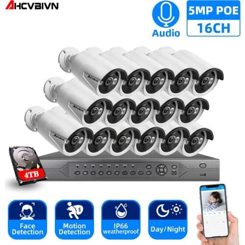 AHCVBIVN AI 5MP H.265 POE NVR CCTV Camera System Outdoor Waterproo Security Audio IP Camera POE Video Surveillance set