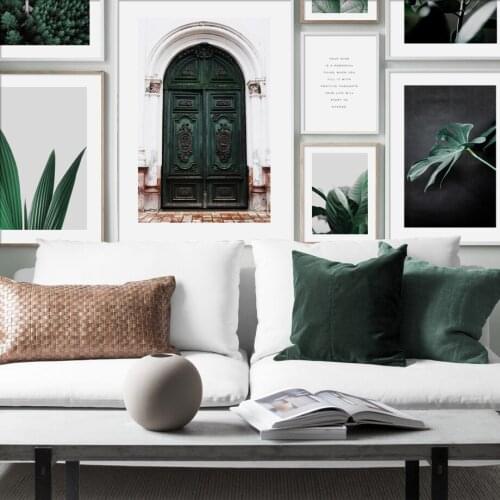 Dark Green Door Leaves Plant Quotes Nordic Posters And Prints Wall Art Paper Painting Wall Pictures For Living Room Home Decor