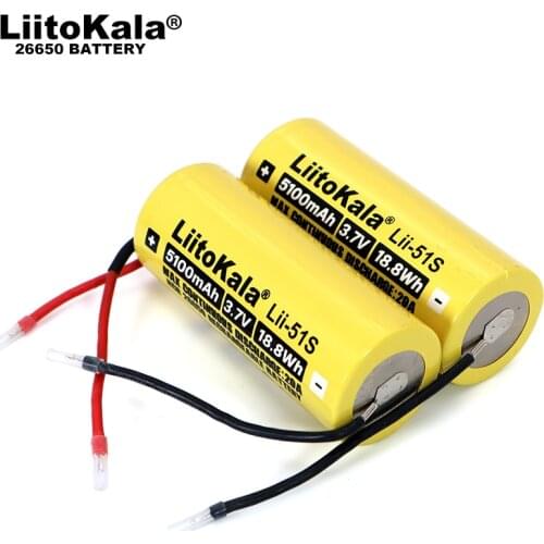 LiitoKala Lii-51S 26650 5100mAh high Capacity 3.7V Li-ion Rechargeable Battery Discharge 20A 3.7V Power batteries + DIY Cable