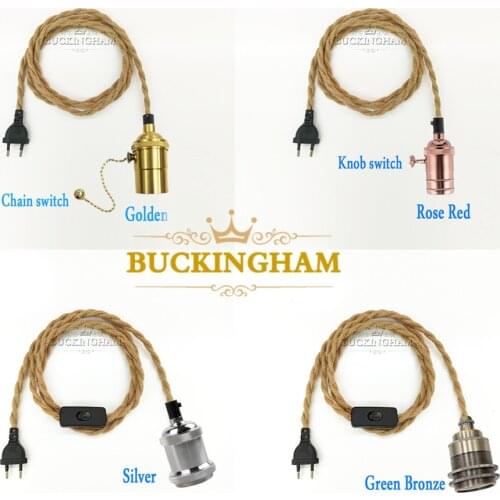 Vintage Hemp Rope Lamp Holder Twiste Wire EU Plug Switch E27 Edison Bulb Retro Power Cord Hanging Light Cord Lighting Decoration