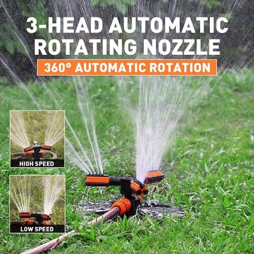 360° Rotating Irrigation sprinkler 3 Nozzle Automatic Watering Grass Lawn Garden