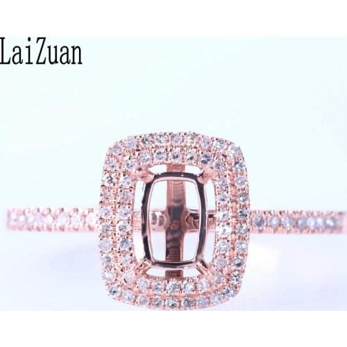 LaiZuan Cushion Cut 6X4mm Solid 14K Rose Gold Genuine Natural Diamonds Engagement Wedding Semi Mount Ring Women Elegant Jewelry