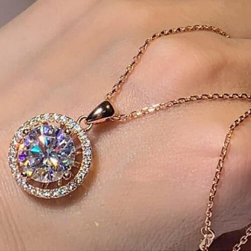 18K Au750 Rose Gold Women Pendant Necklaces Moissanite Diamonds Round Elegant Wedding Party Engagement Anniversary Present