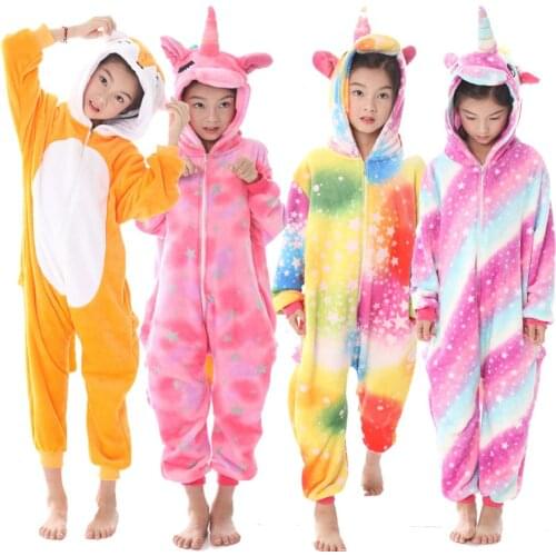 Animal Hoodie Cartoon Panda Onesie Kid Rainbow Unicorn Cosplay Flannel Pajamas 4 6 8 10 12 Years For Children Overalls Unicorn