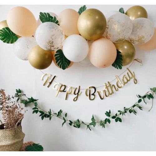 1 Set Happy Birthday Balloon Chain Retro Green Pink Blue Garland Metallic Gold Balloons For Home Party Wedding Decors Supplies