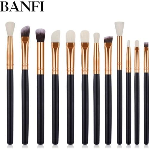 12PCs Professional Eyes Makeup Brushes Sets Tool Black Eyebrow Eye shadow Lip Blending Brushes For Face Make up Cosmetic Kits
