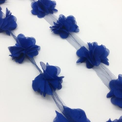 13pcs/yard 3D Blue Chiffon Cluster Flowers Wedding Dress Bridal Fabric Lace Trim Fabric DIY Sewing
