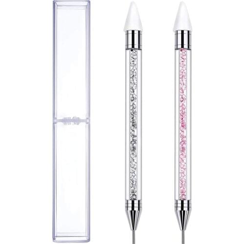 2 Pieces Dotting Rhinestone Selector Pen Crystals Selector Studs Double Ended Wax Pencil Crystal Beads Pen Art DIY (White, Pink)