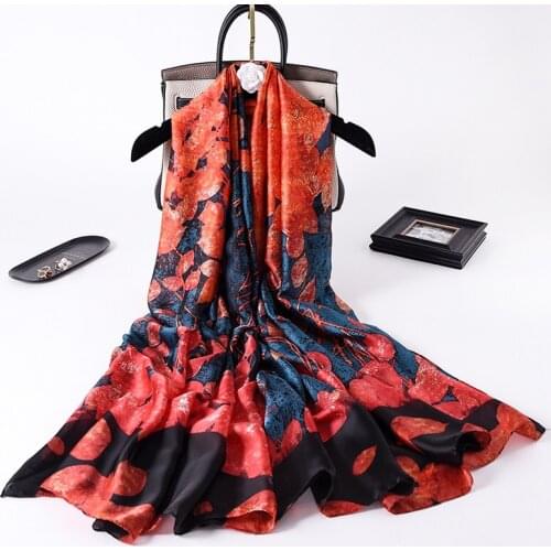 2021 Women Silk Winter Scarf Luxury Design Print Lady Beach Shawl Scarves Fashion Smooth Foulard Female Hijab