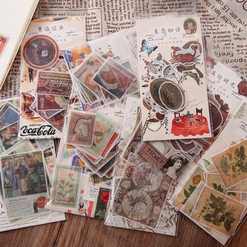 40 Sheets Retro Back In Time Series Paper Sticker DIY Decorative Scrapbook Journal Planner Stickers Stationery School Supplies