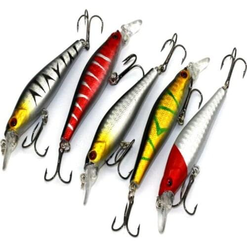 5Pcs New Fishing Bass Lure Diving Minnow Treble Hooks Emulation Fish Baits 8cm/7.9g