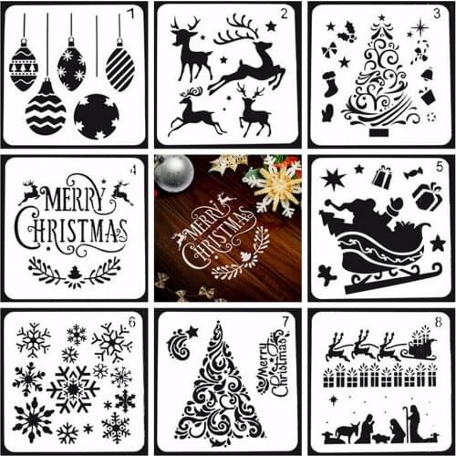 8 Sheets Merry Christmas Reusable Painting Drawing Stencils Templates for Kids Adults Scrapbooking DIY Project Craft Photo Album