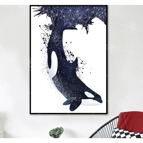 Watercolor Whale Geometric Wall Art Canvas Painting Nordic Posters And Prints Animals Pictures For Nursery Baby Room No Framed