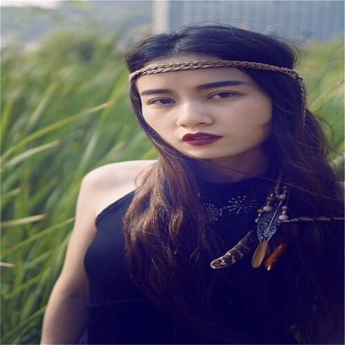 Bohemian Feathers Headband Headpiece Handmade Braided Rope Cord Headband Hair Jewelry