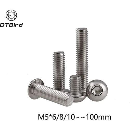 M5 Bolt A2-70 Button Head Socket Screw Bolt SUS304 Stainless Steel M5*(8/10/12/14/16/18/20/25/30/25/30/35/40/45/50~100) mm