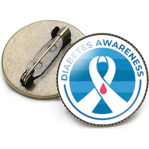 Diabetes Awareness Brooches for Women Men Medical Alert Type 1 Diabetic Glass Cabochon Bag Badge Metal Pin Accessories