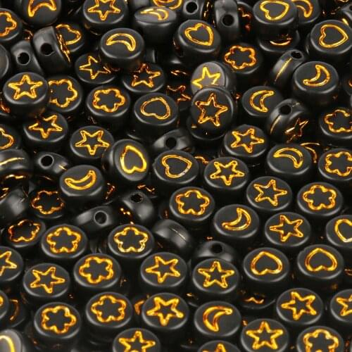 4*7mm Random Black White and Gold Round Flat Acrylic Flower Star Moon Heart Loose Spacer Beads For Diy Jewelry Making Supplies