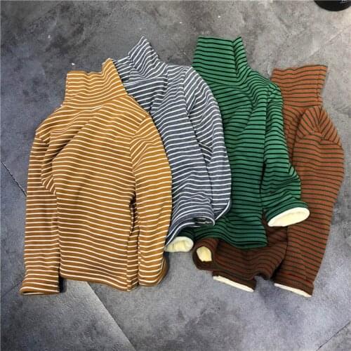 Childrens Clothing Baby Girl Striped T Shirt 2019 New Children Velvet Warm Long Sleeve T Shirt Kids Cotton Casual Bottoming Tee