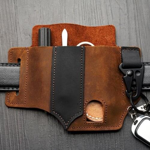 EDC Outdoor Leather Tool Knife Sheath Pockets Multitools Holder Essentials Organizer Belt Pouch Pocket Hunt Tactical Flashlight