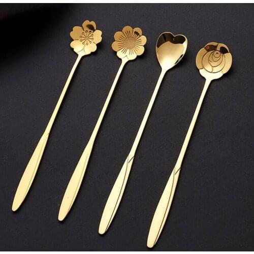 Long Handle Coffee Spoon Creative Stainless Steel Mixing Spoons Dessert Ice Cream Teaspoons Drinking Tools Kitchen Tableware