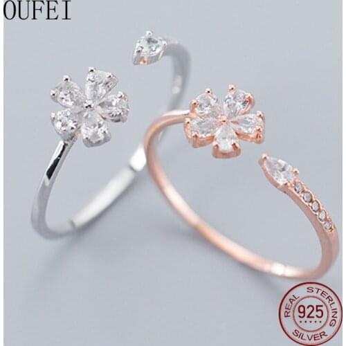 Crystal Flower Ring Women Real 925 Sterling Silver Rose Gold Simplicity Open Rings For Girl 2021 Trend Fine Jewelry