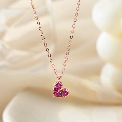 925 Sterling Silver Zircon Red Heart Charm Pendant Choker Korean Statement Necklace Wedding Jewelry For Women dz682