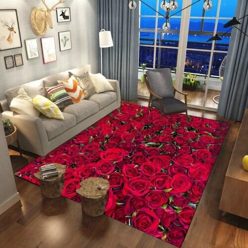 Red/Pink Rose Flowers 3D Printing Carpets Wedding Decor Large Area Rugs Valentines Day Home Big Carpet Girl Room Antiskid Mats