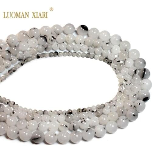 Wholesale Black Rutilated Quartz Round Natural Stone Beads For Jewelry Making DIY Bracelet Necklace 4/6/8/10 mm Strand 15