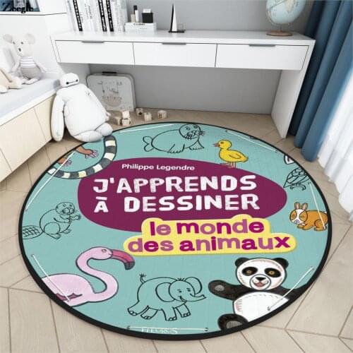 Round Shape Children Crawling Mat Anti-slip Living Room Carpet Animal Pattern Badroom Carpet Childrens Room Toy Storage Mat