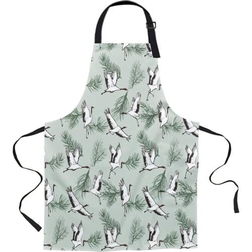 Bird Crane Leaves Printed Kitchen Cooking Baking Aprons Canvas Sleeveless For Women Man Kids Home Delantal Cocina
