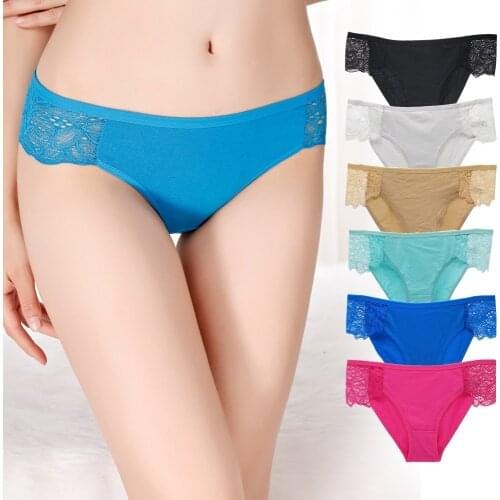 LOBBPAJA Lot 6 PCS Ladies Pantites Cotton Underwear Women Sexy Low Rise Solid Lace Hipster Briefs Knickers Lingerie #9309