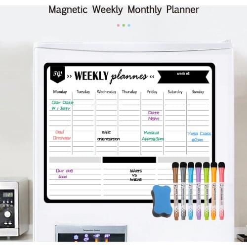 Dry Board Magnetic Weekly Monthly Planner Calendar Black Board Messages Memo Fridge Magnet Erasable Marker Door Wall Stickers