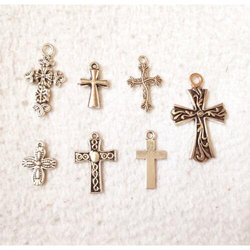 Mix small crosses Charm For Jewelry Making silver love flower jesus crosses Pendants For Bracelets pretty crosses Charm