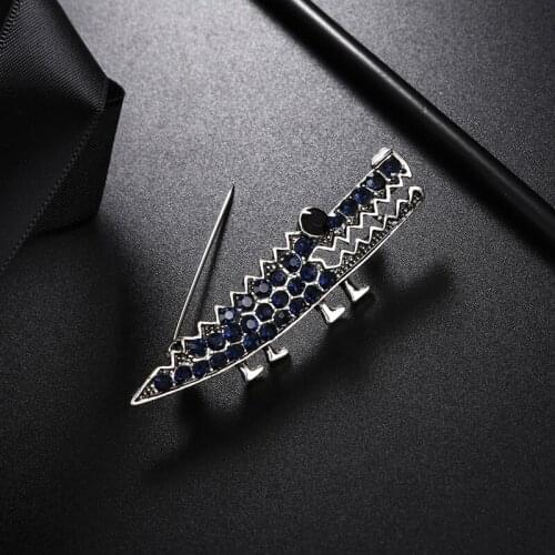 2019 Dark Blue Rhinestone Crocodile Brooches Women And Mens Animal Brooch Pins Jewelry Gifts