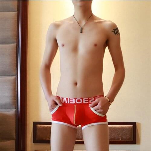 Men Sexy Cotton Boxer Shorts with Pockets Breathable Pouch Enhancing Underwear Boxers