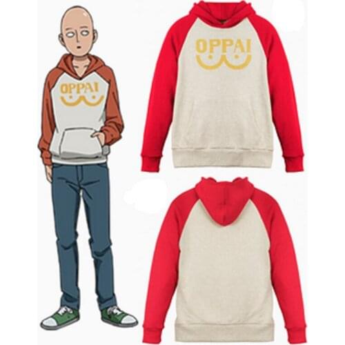 One Punch Man Hoodies Men Cosplay Costume Saitama Oppai Jacket Casual Fleece Sweatshirt Coat