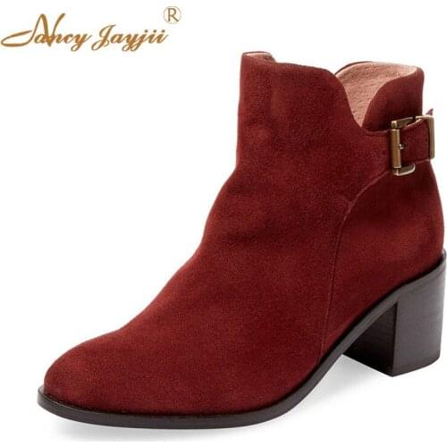 Winter Women Adult Boots Ladies Shoes Ankle Zipper Round Toe High Square heel Buckle Mature Concise Fashion Nancyjayjii 2019