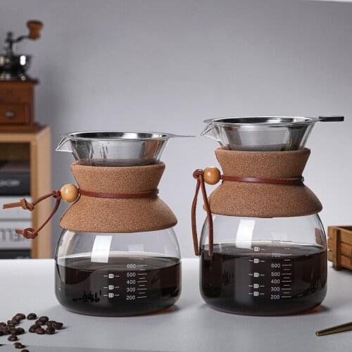 2021 New Glass Coffee Pot American Anti-scalding Wooden Handle Hand Punch Sharing Pot Coffee Shop Home Restaurant