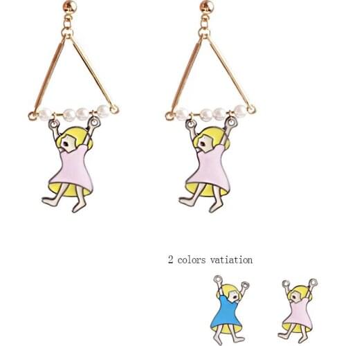 Personality Original Little Man Cartoon Jumping Rope Enamel Earrings Womens Creative Fashion Jewelry Birthday Gifts