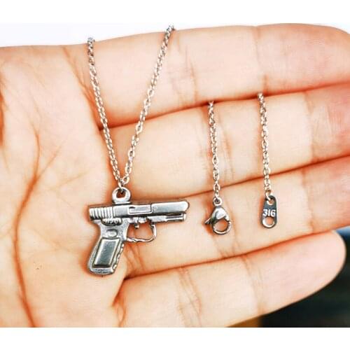 1pc New Stainless Steel Retro Gun Pendant Necklace Punk Necklaces Women Men Fashion Jewelry Gift