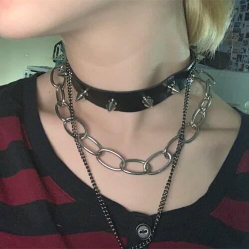 Gothic Men Women Unisex Faux Leather Rivet Choker Punk Necklace Jewelry Faux leather gift necklace jewelry Party