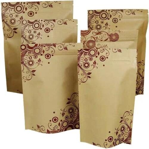 100pcs Kraft Paper Zipper Bag For Tea Powder Nut Food Cookie Packaging Zip Lock Bags Party Favor Storage Bag