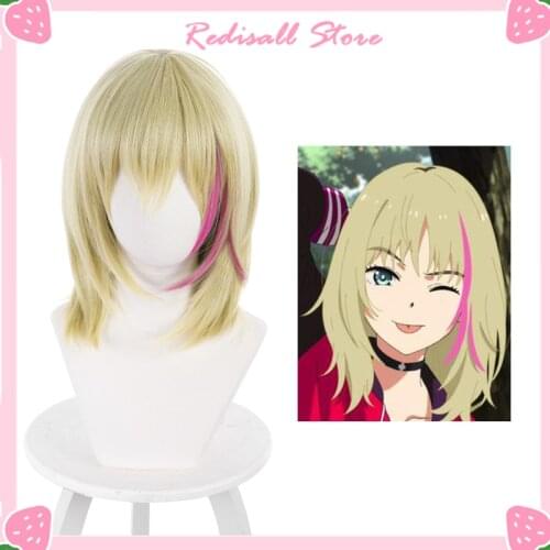 Anime WONDER EGG PRIORITY Kawai Rika Cosplay Wig 40cm Long Hightlights Pink Heat Resistant Hair Girls Role Play