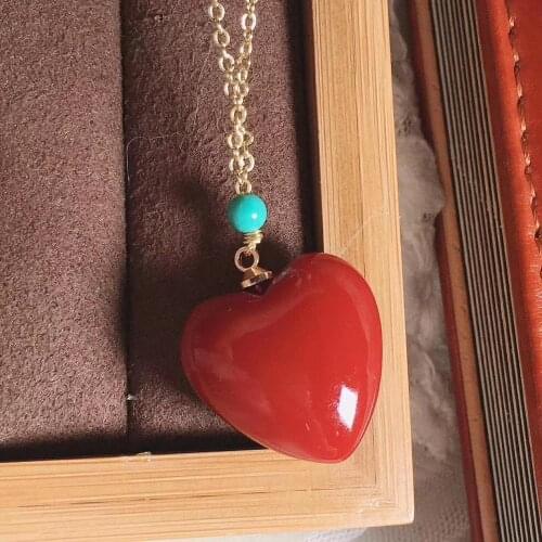 Genuine Natural Stone Precious Red Coral Rare Pendant Heart Love Women Men 17mm Crystal Healing Stone Necklace AAAAA