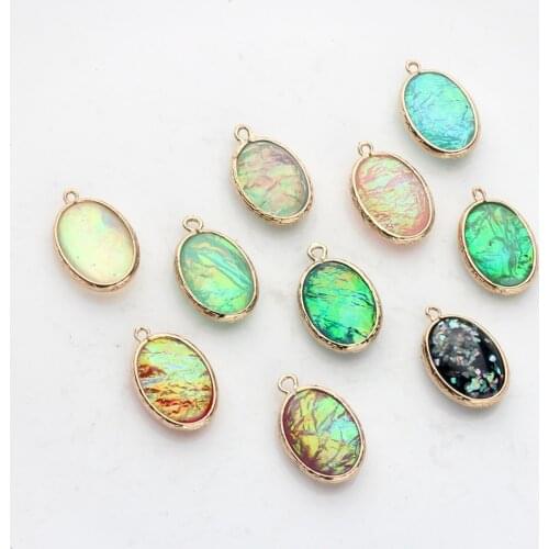 Acetic Acid Resin Charms Imitation Opal Pendant Oval Charms 15*20mm 6pcs/lot For DIY Jewelry Making Finding Accessories