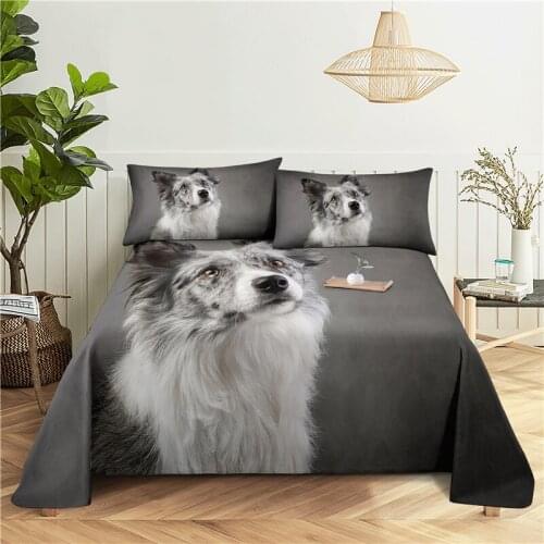 Beautiful Dog 0.9/1.2/1.5/1.8/2.0m Digital Printing Polyester Bed Flat Sheet With Pillowcase Print Bedding Set