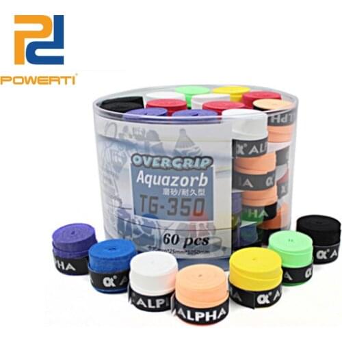 POWERTI 60pcs/lot 0.7mm Dry Tennis Overgrip Sweatband PU Soft Aquazorb Badminton Racket Grip TG-350